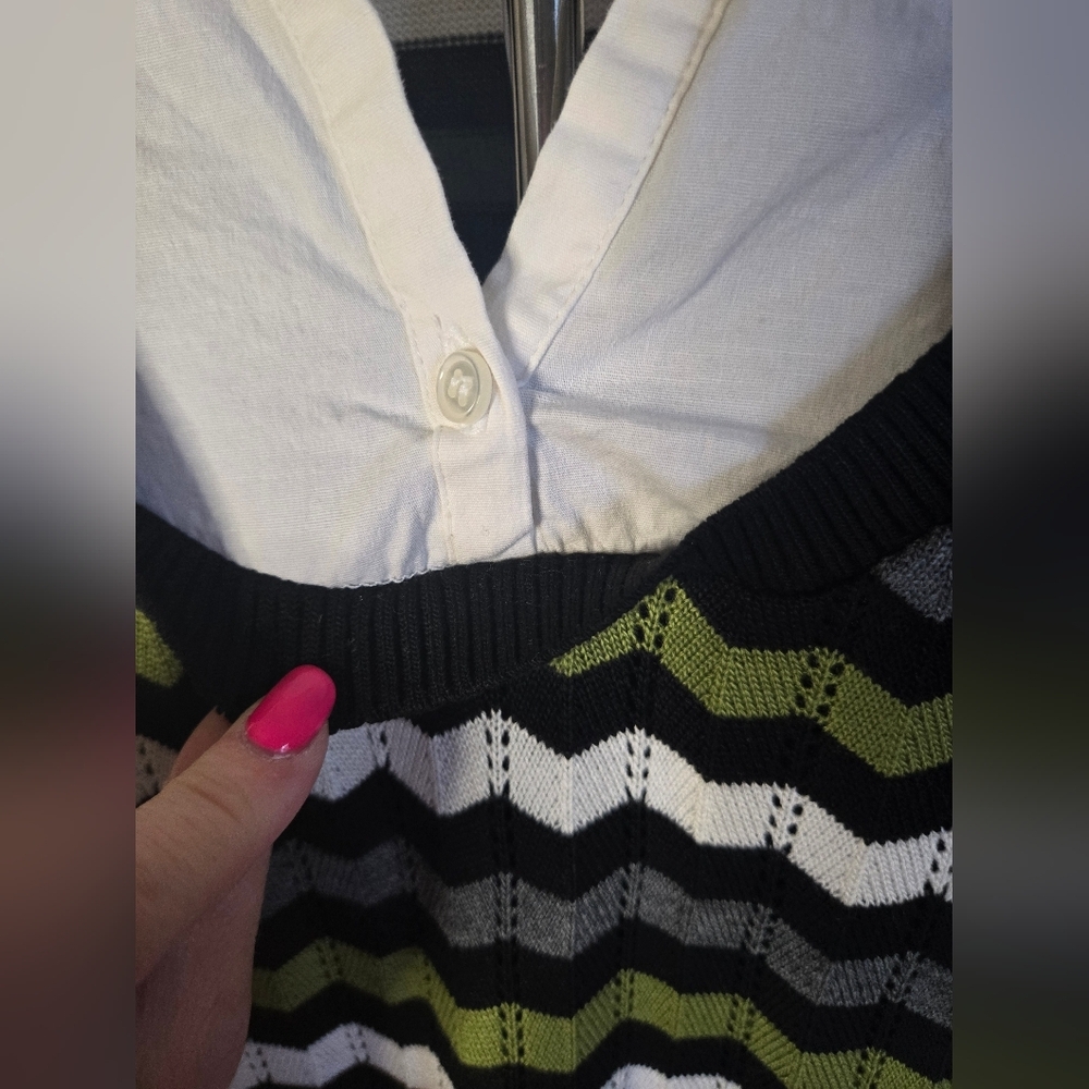 Heart Soul Vintage Chevron Faux Layered Knit Top – Size L - Picture 3 of 5